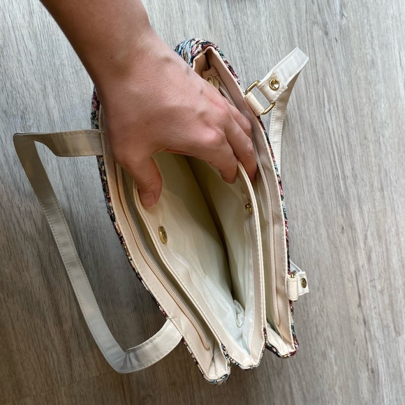 VINTAGE Ivory Tapestry Multicoloured Floral Print Canvas Large Shoulder Bag - Picture 5 of 9